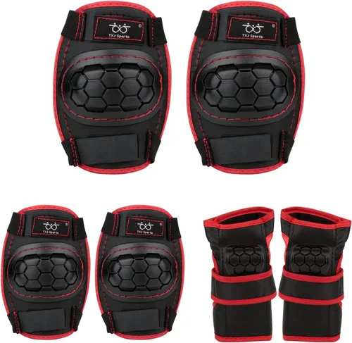 TXJ Sports Coderas y rodilleras para niños con protectores de muñeca, equipo de protección para monopatín, patinaje sobre ruedas, ciclismo,