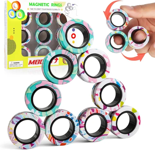 Miniatura 9 de Juego de anillos magnéticos giratorios, 12 piezas de anillos con imanes que brillan en la oscuridad para entrenamiento, alivia el autismo