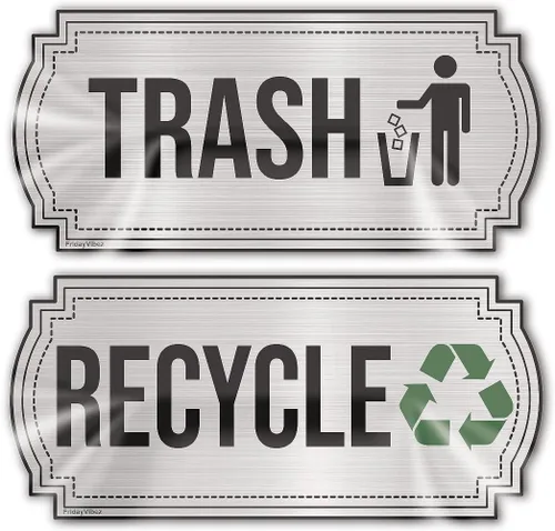 Calcomanías de reciclaje y basura para botes de basura de cocina y contenedores de reciclaje, combo de calcomanías de basura y reciclaje para Plata