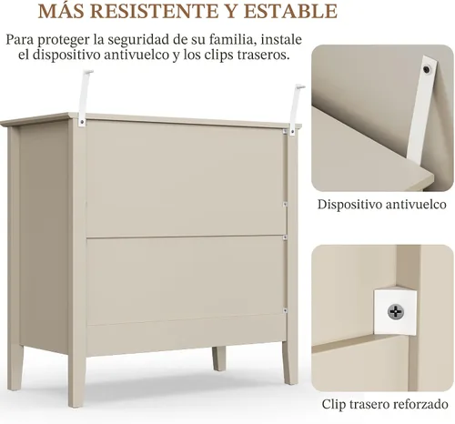 Miniatura 6 de RoyalCraft Cómoda Acanalada Beige de 3 Cajones, Cómoda de 32 Pulgadas de Ancho Mesita de Noche para Dormitorio, Cofre de Cajones de Madera Moderno