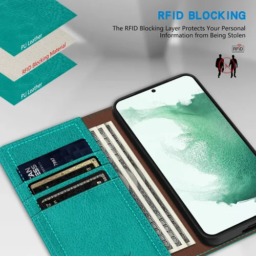 Miniatura 3 de ZZXX Funda tipo cartera para Samsung Galaxy S22 Plus con bloqueo RFID, soporte de ranura para tarjetas, funda protectora de cuero magnético fuerte