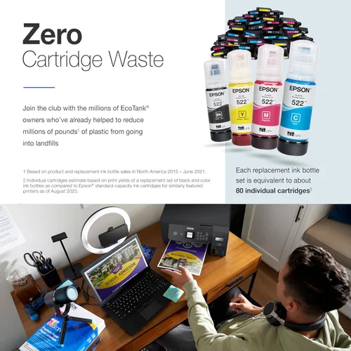 Miniatura 4 de Epson EcoTank ET-2800 Impresora Supertank inalámbrica a color todo en uno sin cartuchos con escaneo y copia, la impresora básica ideal para el Negro
