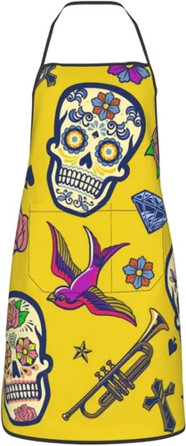Miniatura 14 de Delantal de calavera de azúcar, delantales de cocina para hombres y mujeres, delantal de cocina, delantal de chef, delantales de jardín ajustables