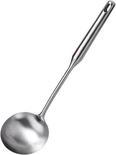 Miniatura 9 de Juego de 2 cucharones de sopa y cuchara ranurada, cucharones de cocina de acero inoxidable 316 de metal para colar alimentos, cucharón de cocina