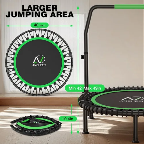 Miniatura 7 de ANCHEER Trampolín de 40 pulgadas, mini trampolín de rebote para adultos/niños con mango de espuma ajustable de 4 niveles, trampolín de fitness