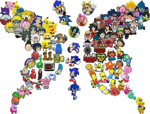 Miniatura 9 de Paquete de 100 bonitos dijes de dibujos animados para zapatos de animé para niños niñas adolescentes dijes de burbujas para zapatos pulseras