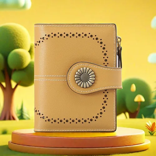 Miniatura 13 de SENDEFN - Billetera pequeña de piel auténtica para mujer, diseño plegable con ventana para tarjeta de identificación