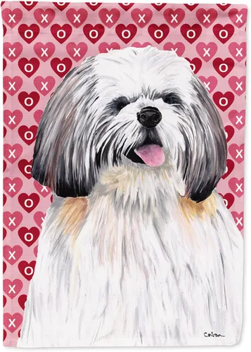 Miniatura 259 de Caroline's Treasures SS4484GF Bandera de jardín con diseño de bulldog inglés y corazones para el Día de San Valentín, bandera decorativa para patio