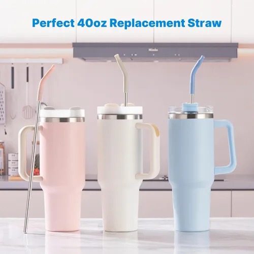 Miniatura 6 de 2 piezas de pajitas de acero inoxidable para vaso Stanley de 40 oz, accesorios de reemplazo para vaso Stanley de 40 oz con puntas de silicona