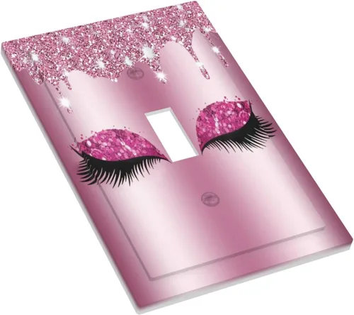 Miniatura 3 de Cubierta de interruptor de luz de 1 cuadrilla, diseño de diamante con purpurina rosa brillante, bonito ojo fucsia, placa de pared decorativa de una