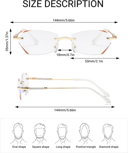 Miniatura 2 de LUFF Rimless Reading Glasses for Women, Fashion Lightweight Anti Blue Light Readers Classic Metal Comfortable Frame Glasses