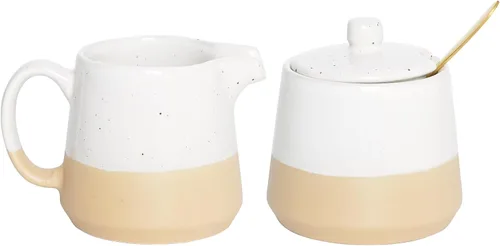 Bosmarlin Juego de azúcar y crema de cerámica, azucarero con tapa y cuchara, juego de 3 piezas con jarra de crema, juego de servir café blanco