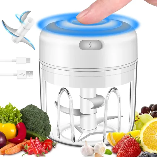 Mini procesador eléctrico de ajos, picador de verduras portátil con cuchillas de acero inoxidable 304, mini picadora recargable USB inalámbrica para