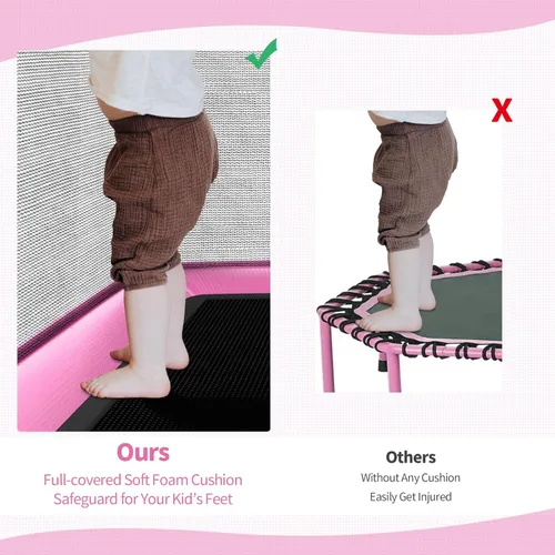 Miniatura 8 de Giantex Trampolín de 6 pies para niños con columpio, trampolines para niños pequeños con red de seguridad, aprobado por ASTM, mini trampolín Rosa