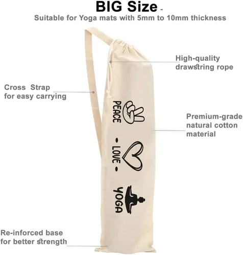 Miniatura 2 de Mayatra's Organic Large Yoga Mat Tote Bag Cover -100% Cotton Lightweight,Washable Yoga Dust Bag With Adjustable Strap Unisex, Peace