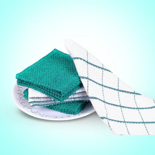 Miniatura 6 de Amour Infini paños de cocina y repasadores, 100 % algodón, muy absorbentes, se pueden lavar a máquina Cuadros verde azulado