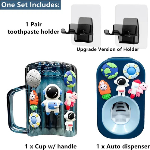 Miniatura 4 de Dispensador automático de pasta de dientes y soportes para pasta de dientes y taza montada en pared, juego de 3 piezas, montado en pared para baño