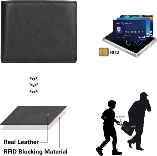 Miniatura 11 de Polare - Cartera plegable de piel de caballo loco natural para hombre, con bloqueo RFID