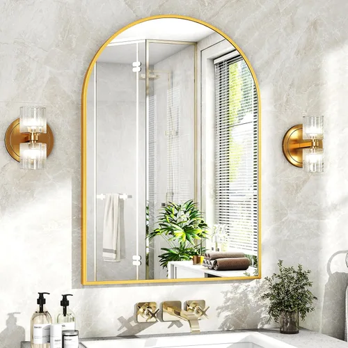 Miniatura 3 de XRAMFY Espejo de Pared Arqueado de 26" x 38" para Baño, Espejo de Tocador Dorado para Dormitorio, Sala de Estar, Entrada, Espejo Colgante Decorativo