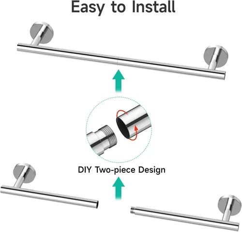Miniatura 6 de USHOWER Barra de toalla cromada pulida, toallero de 18 pulgadas para montaje en pared de baño, varilla de toalla de acero inoxidable SUS304 Cromo