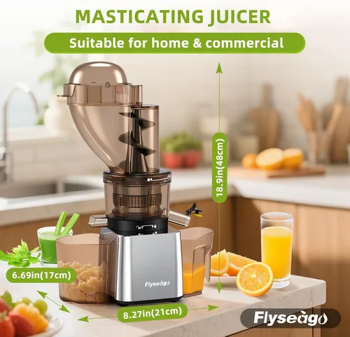 Miniatura 7 de Exprimidores comerciales de prensa en frío de 300 W, doble salida para jugo y pulpa, alto rendimiento, exprimidores de masticación, acero inoxidable