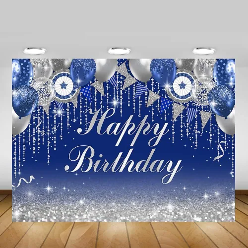 Miniatura 5 de Mocsicka Telón de fondo azul y oro rosa con purpurina para decoración de fiesta de cumpleaños Bokeh, suministros para fiestas de cumpleaños, fondos