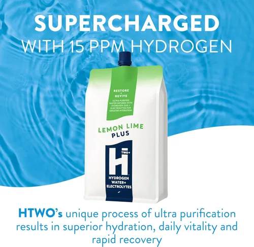 Miniatura 3 de HTWO Plus Agua de hidrógeno molecular con electrolitos, sabor a limón y lima, paquetes de hidratación sin azúcar, paquete de 6 unidades de 16.9