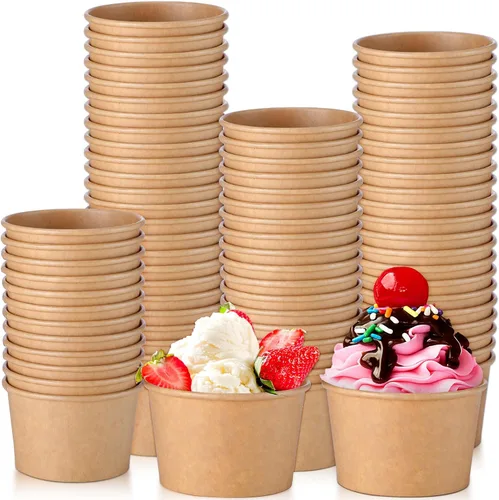 Miniatura 10 de Honeydak 100 tazas de sopa de helado de papel de 8 onzas, cuencos desechables de papel kraft, aperitivos fríos y calientes, yogur, postre, tazas