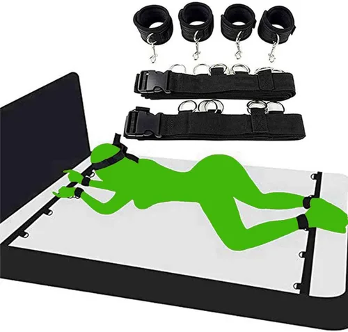 Miniatura 7 de Correas de muñeca y tobillo para adultos para juegos de cama de amarre para parejas, juego de restricciones de cama de tamaño Queen, esparcidores