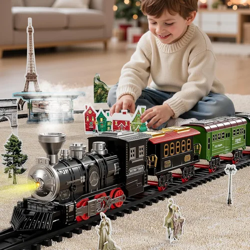 Miniatura 5 de NIPLOOOW Juego de tren grande para niños de 4 a 8 años, juguete de tren eléctrico con sonido realista, luces y humo para debajo del árbol