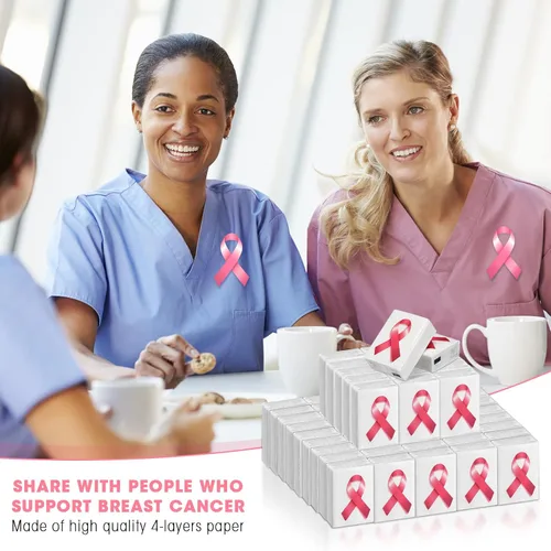 Miniatura 4 de Ireer 50 pañuelos de bolsillo de cinta rosa para concienciación sobre el cáncer de mama, papel de seda de viaje, pañuelo facial de viaje, mini Blanco