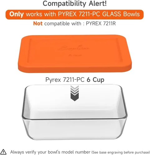 Miniatura 3 de Sophico Tapa de almacenamiento rectangular de silicona para 6 tazas de repuesto para cuencos de vidrio Pyrex 7211-PC, recipiente no incluido (MIX)