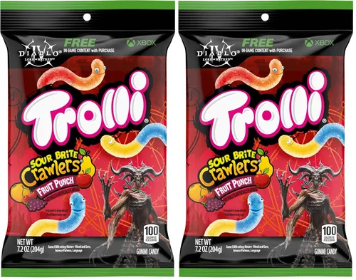 Trolli Gusanos de gomita ácida, ponche de frutas, 7.2 onzas | Sour Brite Crawlers | Paquete de 2