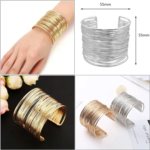 Miniatura 3 de MOZAKA 6 pulseras de alambre ancho abierto para mujer, pulsera de oro