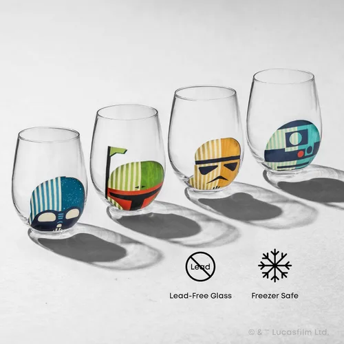 Miniatura 7 de JoyJolt Star Wars™ - Vasos para casco sin tallo, juego de 4 vasos grandes de vidrio de 19 onzas, regalos de cocina de guerra y coleccionables