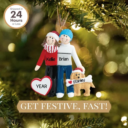 Miniatura 2 de Adorno personalizado para pareja con perro 2026 24 horas, grabado con láser, familia de 2 adornos de Navidad para árbol Regalo personalizado