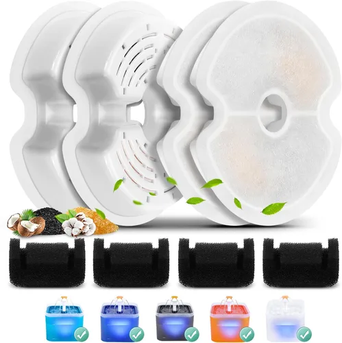 Miniatura 10 de Paquete de 4 filtros de repuesto y esponjas de bomba para dispensador de agua colorido para gatos de 67 oz/2 litros con luz LED, filtro de fuente