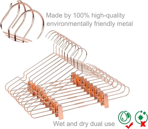 Miniatura 4 de Paquete de 10 ganchos de metal de 16.5 pulgadas con alambre de cobre oro rosa con clips, perchas para ropa