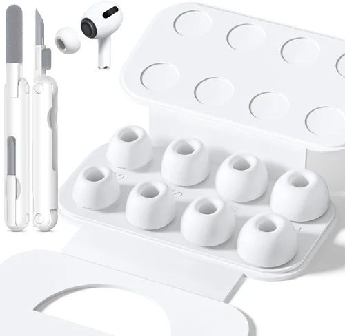 Miniatura 26 de 4 pares de almohadillas transparentes de repuesto para AirPods Pro de 2ª/1ª generación con caja de almacenamiento portátil y bolígrafo limpiador