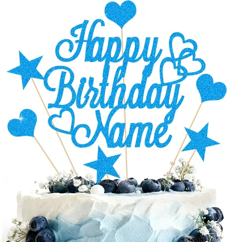 Miniatura 15 de Adorno Personalizado para Pastel de Feliz Cumpleaños Decoración para pastel con nombre personalizado Tarjeta con purpurina de doble cara