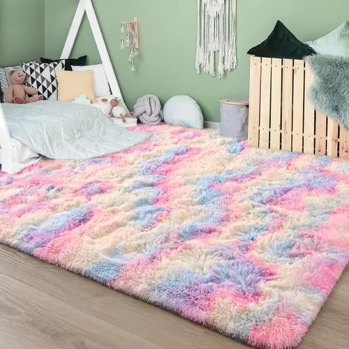 Miniatura 145 de FlyDOIT Alfombras Grandes para Sala de Estar, 5x8 Pies Alfombra Shaggy Teñida con Tie-Dye Gris Oscuro, Alfombras Mullidas Tipo Manta, Alfombras