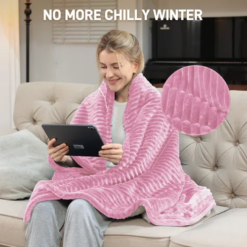 Miniatura 4 de Manta térmica – Manta eléctrica tamaño Queen de 84 x 90 pulgadas, manta térmica de franela suave con 10 ajustes de tiempo, 6 ajustes de calor, Rosa