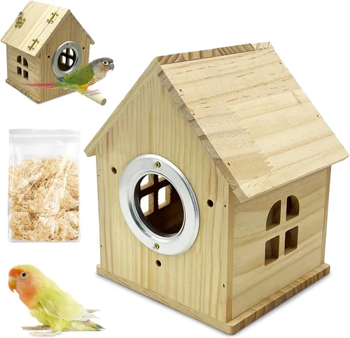PINVNBY Caja nido de periquitos de madera para pájaros para jaula de loros, caja de apareamiento para agapornis, cacatúa, pinzón, cacatúa, canario y