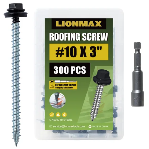 Miniatura 14 de LIONMAX 300 piezas de tornillos para techos de metal #10 × 1 pulgada, revestimiento antioxidante, cabeza hexagonal, tornillo de chapa metálica