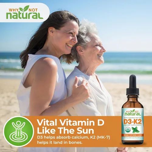 Miniatura 3 de Why Not Natural Gotas líquidas orgánicas de vitamina D3 K2 (MK-7), 5000 UI de D3 sublingual con aceite de coco MCT, para huesos y dientes fuertes