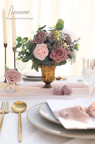Miniatura 2 de Floroom Flores artificiales, 25 piezas de rosas falsas de espuma de aspecto real con tallos para ramos de boda, centros de mesa de despedida