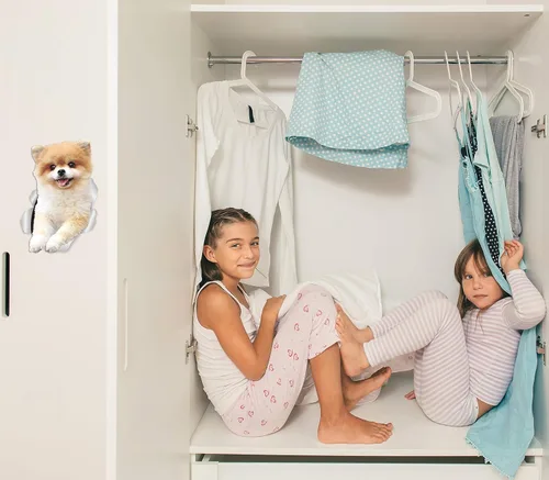 Miniatura 2 de Winston & Bear Calcomanías divertidas de pared de perro de Pomerania, paquete de 2, calcomanías 3D de Pomerania para paredes, automóviles, inodoro