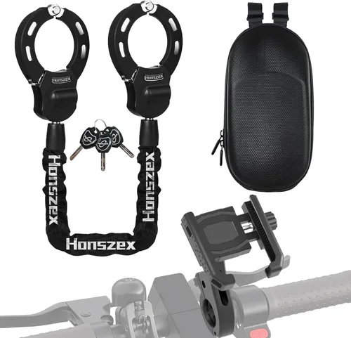 Cerraduras de Scooter Eléctrico Honszex Antirrobo, Soporte para Teléfono de Scooter y Candado de Cadena de Scooter con Llave, Candado Antirrobo de