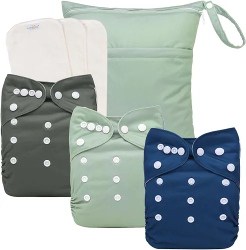 Miniatura 9 de babygoal AWJ Pañales de tela con panel abdominal, paquete de 13, 6 fundas de pañal con 6 insertos y bolsa seca para humedad, ajustables, lavables
