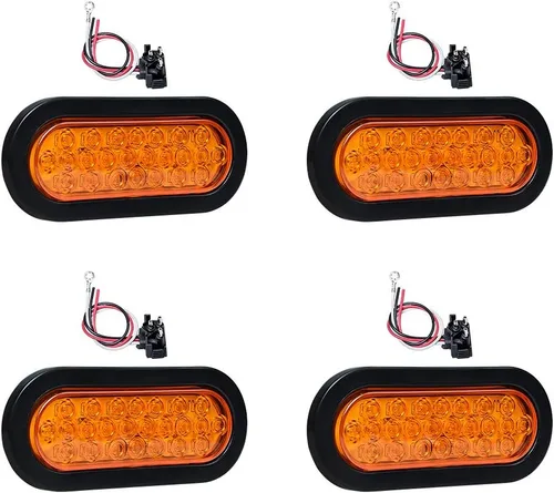 Miniatura 25 de Astra Depot Luz trasera redonda roja de 4 pulgadas, 12 luces LED para remolque, impermeable, lámpara trasera de freno con juntas de goma con ojales